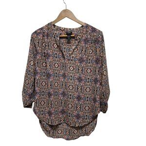 Daytrip Fall Color High Low Long Tabbed Sleeve Blouse Size M